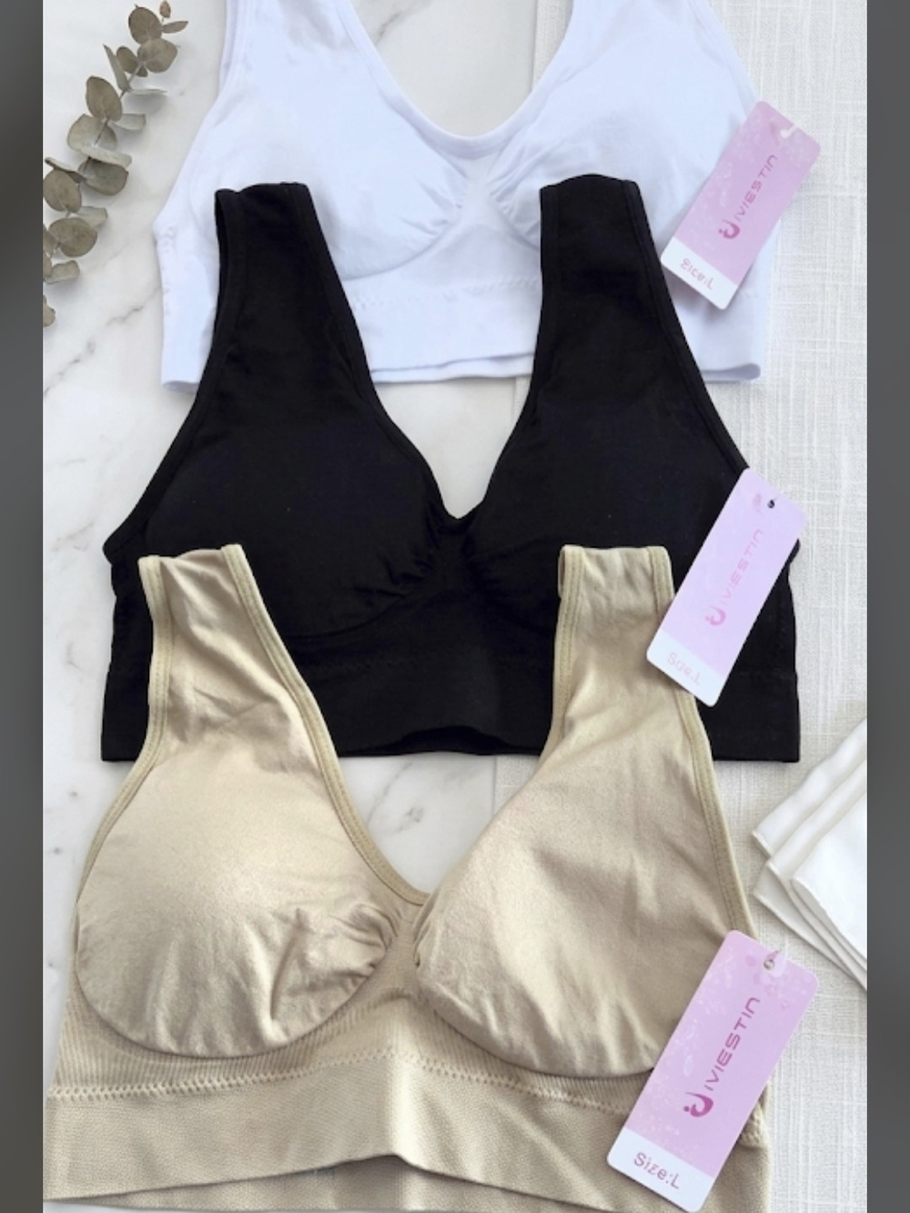 Seamless Wireless Bralette Set Size L Black, White, Nude NWT